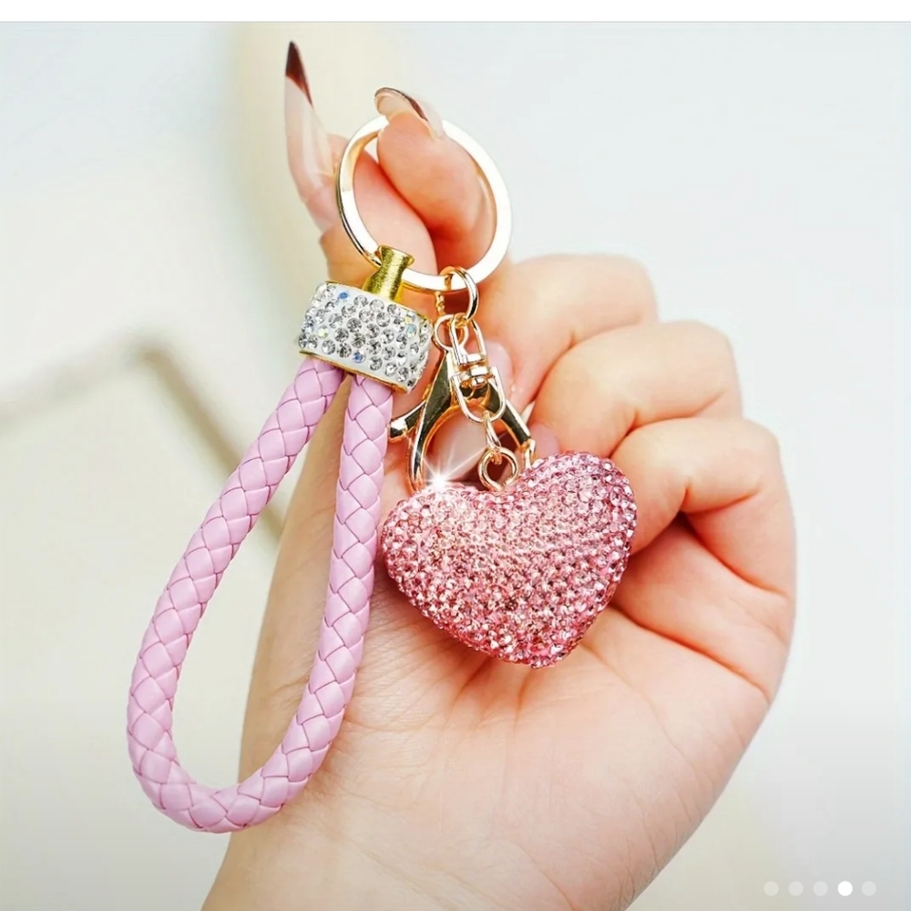 Pink Heart Keychain with Rhinestones NWT